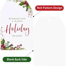 50Pcs Holiday Gift Tags With String -Merry Christmas Gift Tags Happy Holidays Season Gift Tag Holly Christmas Gift Wrapping Tag Xmas Labels For Present Goodie Bag Holiday Christmas Party Decor - Multicolor - View 4