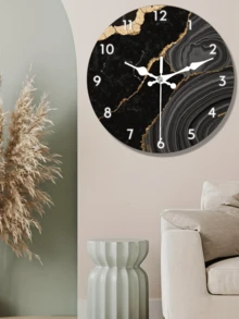 1pc Modern Luxury Black Golden Marble Wall Clock - Silent Non-Ticking Round Wood Frame, Battery Operated (Battery Not Included) - Elegant Home Decor Art Gift For Art Lovers, Christmas, Clock Wall Decor, Sophisticated Design Room Decor