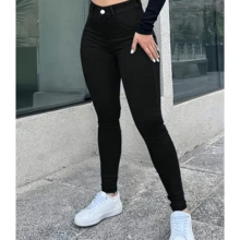 Women's Skinny High-Waisted Black Jeans - 黑色 - 查看 1