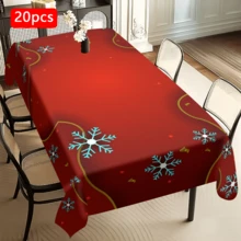 1/20pcs Christmas Themed Tablecloth, Exquisite Snowflake Pattern Design, - Easy To Clean Design Is Perfect For Picnics, Camping, Weddings, Birthdays, Restaurants And Buffet Dinners, Christmas Atmosphere Decoration - Multicolor - View 12