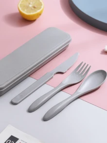 3件套可重复使用旅行餐具套装，带收纳盒，便携式塑料叉勺刀，露营餐具套装，成人午餐餐具，户外野餐餐具，厨房工具，返校用品 - 彩色 - 查看 13