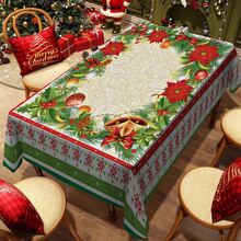1/20 pièces Nappe de Noël - Nappe rectangulaire avec motif imprimé de fleurs et de boules de Noël. Convient pour la décoration de la maison, du restaurant et des fêtes, décoration de table de Noël, décoration d'ambiance de Noël.
