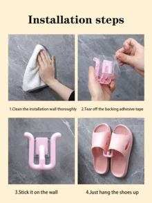 1/2/3 Slipper Hooks, Shower Flip Flops Adhesive Storage Rack Saves Space Babouche Adhesive Bracket, Bathroom Shower Flip Shoe Adhesive Organizer, Bathroom Shower Flip Shoelace Adhesive Storage Rack Saves Space, Storage Rack, Space Saving Dishwashing Cloth - Multicolor - View 7