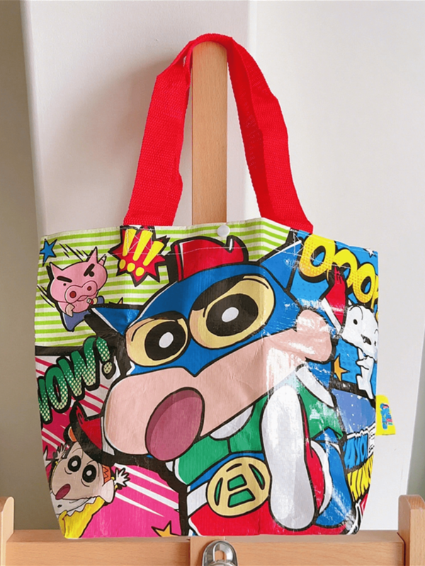 The Red Crayon Shin-Chan Compact Tote Bag, Fold-Flat Carryall, Lightweight Cotton Canvas, Bold Character Print, Reinforced Handles, Zip Pocket Inside, Fits Groceries, Books, Travel Essentials, Reusable, Machine Washable, Gift-Ready For Anime Fans And Collectors
