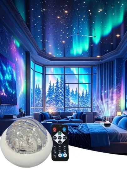 1pc Northern Lights LED Ambient Projection Light RGB Remote Control, USB Power Supply, Galaxy Projector, Bedroom Night Light, Adult Room Decoration, Home Theater, Wedding Decoration, Magic Projection Light Gifts, Holiday Parties, Home Decoration Christmas Decoration XMAS Decor Christmas Tree Gift Decor Thanksgiving Wedding Autumn Decor Birthday Decorations For Gifts Party Supplies Indoor Outdoor Garden Holiday Festival Decor Halloween Decor Wall Decor Halloween Ornaments