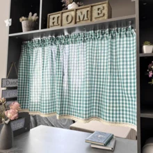1 件蓝绿色和浅棕色格子短窗帘，复古日式窗户/橱柜/浴室小窗帘 - 彩色 - 查看 13
