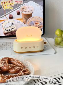 <祝愿舒适的夜晚和柔和的灯光>，1 件可充电台灯 - 紧凑型笑脸烤面包机面包可爱烤面包机形状房间装饰夜灯 - 非常适合卧室、床边、客厅、餐厅、书桌装饰，是送给朋友和家人的理想礼物 - 彩色 - 查看 1