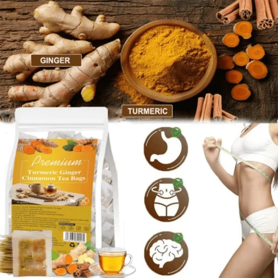 30 Premium Turmeric, Ginger, And Cinnamon Blend Tea Bags, 3.53 Oz (5g X 30 Bags), Perfect For Afternoon Tea, No Additives, No Caffeine. Easter Gift