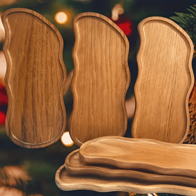 1pc Premium Walnut Wood Tray - Natural Wood Material - Oval Shaped Wooden Serving Tray, Suitable For Holding Bread, Pizza, Cake, Steak, Fruits, Vegetables, Snacks, Breakfast Tray, Ideal For Home Gatherings, Restaurants, Kitchen Utensils, Kitchen Supplies, Dining Table Decor