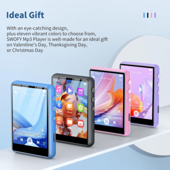 64GB MP3 Player, SWOFY MP4 Multi-Function Music Player, Featuring Bluetooth 5.3 Connectivity, A 2.4-Inch Touchscreen Display, Built-In Speaker, FM Radio, Alarm Clock, Voice Recording, E-Book Functionality, And Expandable Storage Up To 128GB.