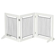 PawHut Foldable Wooden Pet Gate W/ 3 Panels 2 Support Feet For Small Dogs White - White - View 2