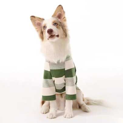 1pc Pet Autumn/Winter Medium/Large Dog Warm Stylish Striped Sweatshirt, Dog Clothes For Border Collie, Golden Retriever, Labrador