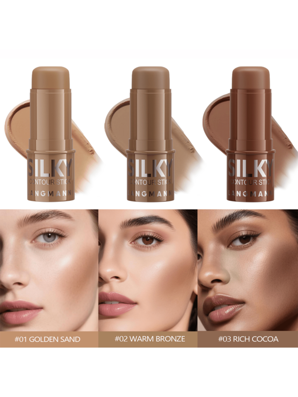 LANGMANNI 3 Colors Contour Stick.Multi-Use Stick.Non Stick Face Brightens & Shades Pencil.Cream Texture Make Up.
