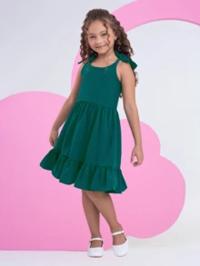 VESTIDO INFANTIL CRIANÇA MENINA SEDINHA VERDE ESCURO