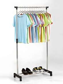 Double Clothes Rack With Iron Wheels Wardrobe Clothes Hanger Shirt Shoe Rack Closet Bedroom Hanging 30kg - 衣物收納盒 - 查看 2
