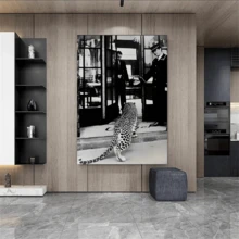 1 pieza Impresión de lienzo de arte de leopardo estilo vintage, póster de arte de leopardo en blanco y negro, decoración de pared creativa y única, impermeable, obra de arte impresa, regalo perfecto y decoración para baño, sala de estar, dormitorio, oficina, restaurante, bar, arte de pared sin marco de póster vintage