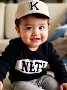 1顶A-Z字母印花可调节棒球帽，适合男婴、儿童、男女通用休闲服饰 - 卡其色 - 查看 5