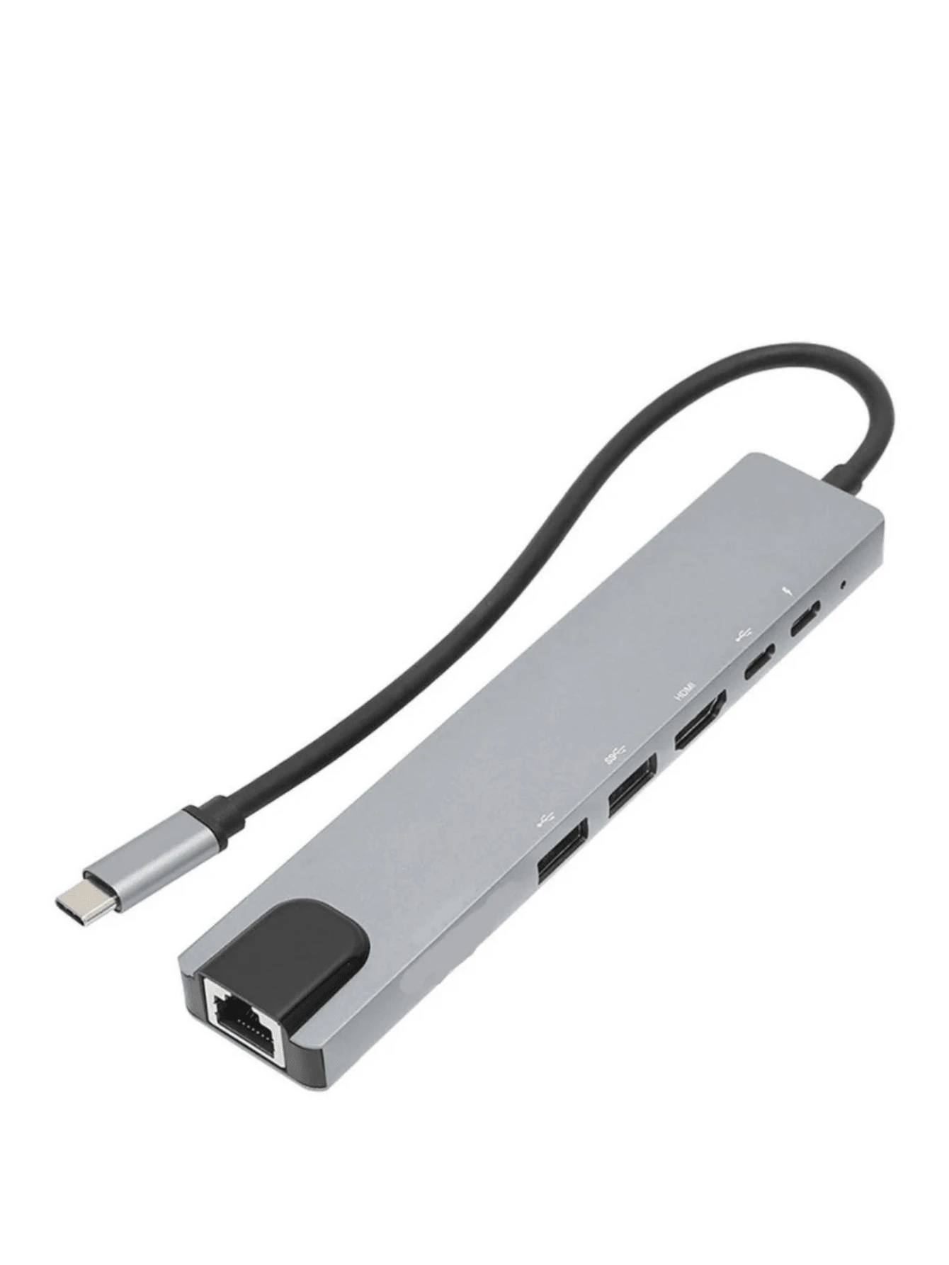 Hub Adaptador Tipo C 6 Em 1 Sd Rj45 para Notebook E Computador 2 Usb Type C 2 - Cinza - Visão 1