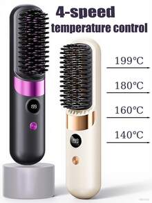 New USB Rechargeable Straightening Comb, Wireless Portable Hair Straightener Brush, Negative Ion Hair Care, 2-In-1 Hair Straightener And Curler