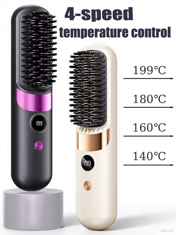 New USB Rechargeable Straightening Comb, Wireless Portable Hair Straightener Brush, Negative Ion Hair Care, 2-In-1 Hair Straightener And Curler