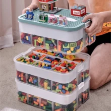 Lislark Storage Boxes With Handle For Building Blocks, 3-Tier Stackable, Adjustable Compartments - Green - View 1