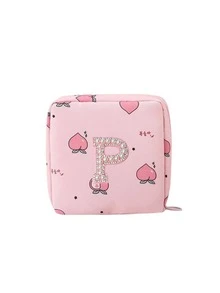 A-Z First Letter Towel Pearl Embroidered Portable Sanitary Napkin Storage Bag - Large Capacity Waterproof Cartoon Design - Suitable For Girls In Their Menstrual Period! Waterproof Cosmetic Travel Bag, Coin Wallet, Teen Girl Cash Bag