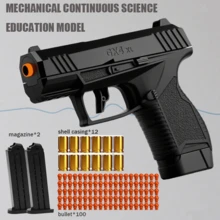 Semi-Automatic Scientific Educational Toy Gun, Featuring Automatic Loading And Shell Ejection. The Set Includes One Shooting Body, Two Magazines, 100 Plastic Bullets And 12 Shells. - 黑色 - 查看 1