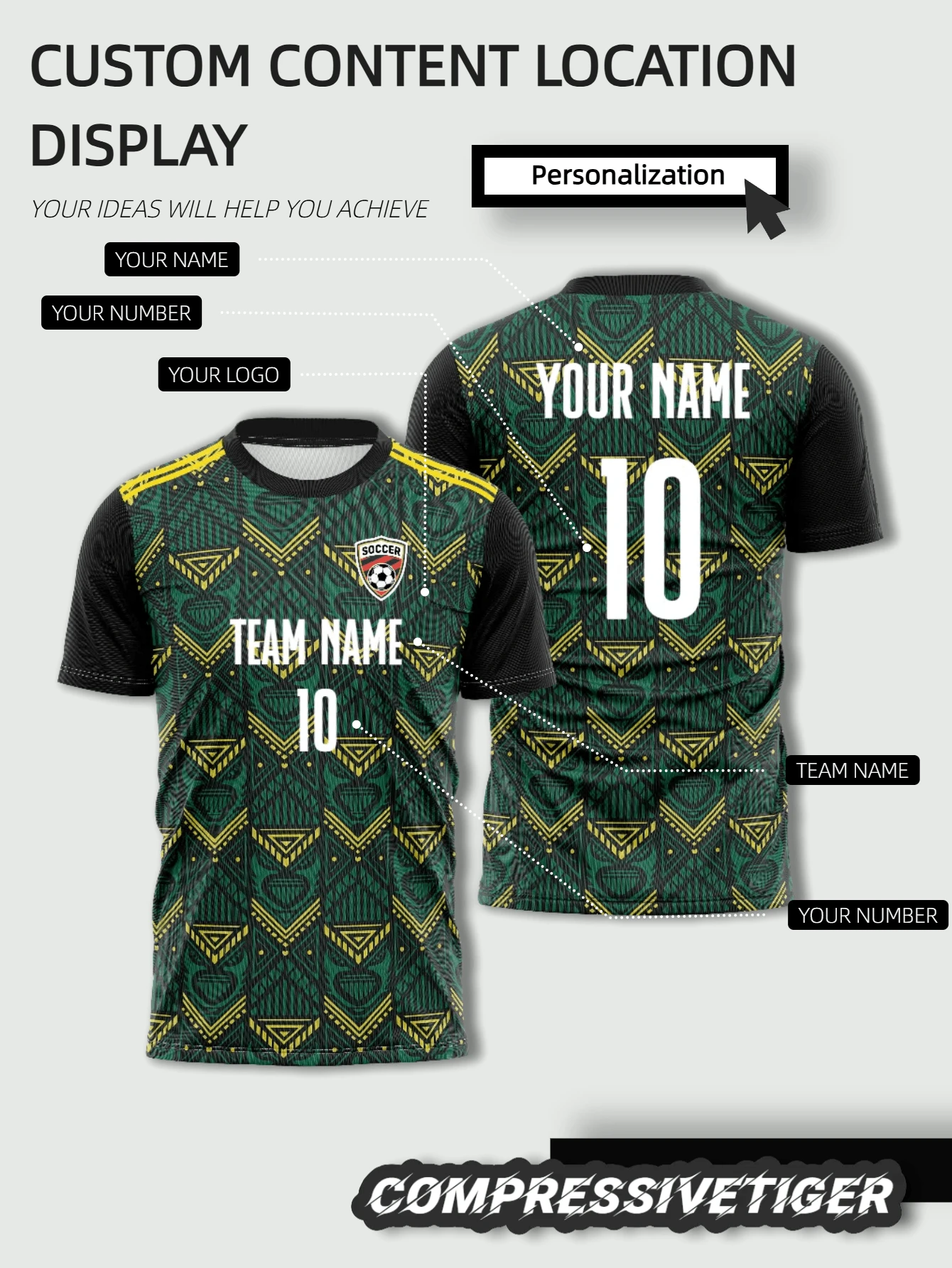 Custom Jamaica Soccer Jersey - Stand Out On The Field With Unique Patterns. This Jersey Blends Bold Green, Black, And Yellow Motifs, Infusing Your Team's Look With Rich Cultural Flair. Perfect For Teams Wanting To Make A Statement, It Offers Full Customization-Add Your Logo, Player Names, And Numbers, Halloween, Thanksgiving, Christmas And New Year Gifts - Green - View 1
