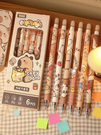 3pcs/6pcs/12pcs Capybara Erasable Push-Button Pens, (6pcs/Box) Random Colors & Styles, Interesting High-Quality Creative Student Stationery Pens, Luxury Office Signing Supplies, Gifts For Family, Friends, Coworkers, Boys, Girls, School Supplies