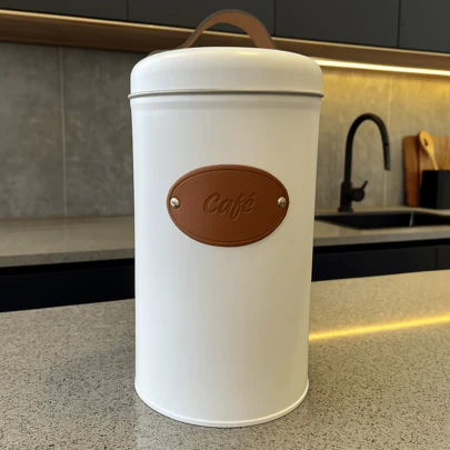 Lata De Café ou Açúcar Para Mantimentos Minimalista com Alça de Couro