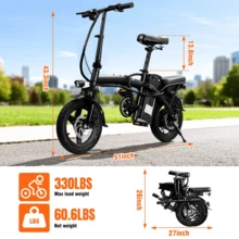 Electric Bike For Adults And Teens,500W Brushless Motor 23MPH Folding Ebike With 48V12Ah Removable Battery, 35Miles Range & PAS Mode With 14" Foldable Electric Bicycles, Commuting-Certified E Bike - 查看 9
