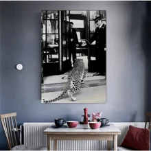 1 pieza Impresión de lienzo de arte de leopardo estilo vintage, póster de arte de leopardo en blanco y negro, decoración de pared creativa y única, impermeable, obra de arte impresa, regalo perfecto y decoración para baño, sala de estar, dormitorio, oficina, restaurante, bar, arte de pared sin marco de póster vintage