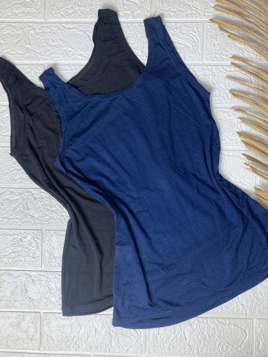 Kit With 2 Women's Thick Strap Tank Tops In Black And Navy Blue - 黑與藍馬. - 查看 1