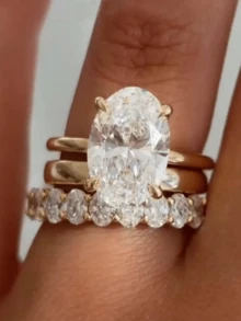 rundraw 3件套独特椭圆形切割立方氧化锆新娘套装，订婚戒指，承诺戒指，结婚戒指套装，永恒戒指，适合作为礼物，圣诞节，新年珠宝礼品 - 金色 - 查看 8