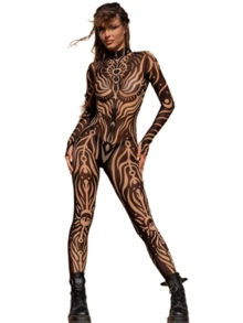 LADYINGBAY Christmas Clothing, Christmas Gifts Mesh Festival Party Costume, Burning Man Clothing, Rave Bodysuit Woman, Sexy Mesh Costume Woman, Rave Outfit Woman, Festival Costume Women - 黑與白 - 查看 4