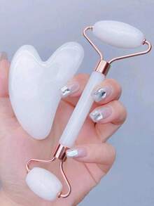 2pcs Facial Beauty Massage Tool Set, With Roller Massager And Scraping Board, Facial Massage Tools, Can Also Be Used For Body And Back, Pink/White/Black Optional, Christmas Gift.