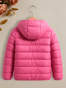 Chamarra acolchada con capucha para niña, abrigo de invierno con forro de peluche - Rosa Fucsia - Ver 2
