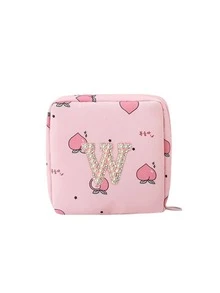 A-Z First Letter Towel Pearl Embroidered Portable Sanitary Napkin Storage Bag - Large Capacity Waterproof Cartoon Design - Suitable For Girls In Their Menstrual Period! Waterproof Cosmetic Travel Bag, Coin Wallet, Teen Girl Cash Bag