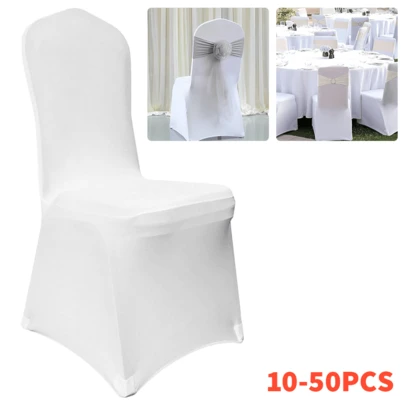10-50er Universell Stuhlhussen Stretch Stuhl Husse Stuhlbezug Stuhlüberzug weiß