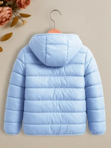 Chamarra acolchada con capucha para niña, abrigo de invierno con forro de peluche - azul real - Ver 2