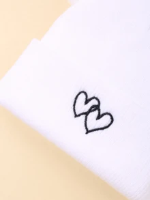 3 Pieces Combination Children's Solid Color Autumn And Winter Warm Knitted Hat With Heart-Shaped Embroidery Design, Suitable For Keeping Children Warm