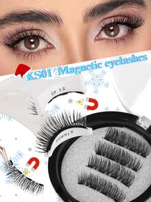 Femgxiu 1套4根磁性睫毛 - 自然轻盈可重复使用假睫毛，强磁吸附，3D卷翘蓬松狐狸眼效果，快速上眼，最快5秒即可上妆，7-12mm仿貂毛睫毛 - 黑色 - 查看 10