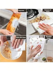 1卷400片随机图案松垮抹布一次性厨房巾可水洗干湿毛巾洗碗布不粘油抹布去油毛巾家用清洁抹布干布清洁用品清洁工具。