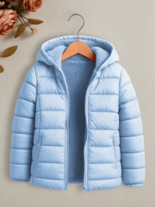 Chamarra acolchada con capucha para niña, abrigo de invierno con forro de peluche - azul real - Ver 1