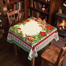 1/20 pièces Nappe de Noël - Nappe rectangulaire avec motif imprimé de fleurs et de boules de Noël. Convient pour la décoration de la maison, du restaurant et des fêtes, décoration de table de Noël, décoration d'ambiance de Noël.