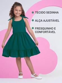 VESTIDO INFANTIL CRIANÇA MENINA SEDINHA VERDE ESCURO