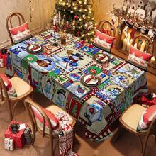 1/20 件圣诞桌布 - 带雪人的长方形桌布，圣诞树图案印花桌布，适合家庭、餐厅和派对装饰，圣诞桌面装饰，圣诞氛围装饰。 - 彩色 - 查看 1