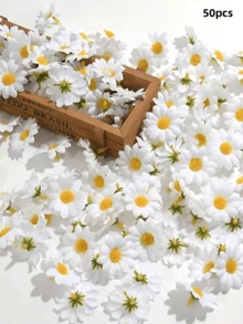 50 pièces/100 pièces Têtes de fleurs de marguerite blanche en soie de 4 cm, matériaux de fleurs de marguerite artificielles, décoration de bouquet de mariage, artisanat DIY, cadeau de mariée, accessoires photo, décoration de gâteau, fleur artificielle cadeau d'anniversaire, de remise des diplômes, de mariage, décoration de saupoudrage, décoration de jardin, décoration de chapeau, décoration de table de fête, décoration d'automne, décoration de mariage.