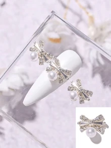 SAUA 10个蝴蝶美甲装饰品，闪亮白色仿珍珠金/银色蝴蝶美甲装饰，3D蝴蝶美甲饰品，DIY美甲宝石礼物，适合女孩亚克力美甲用品 - 彩色 - 查看 2