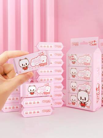 64pcs (8small Packs) Super Mini Cartoon Pattern Wet Wipes Baby Hand & Mouth Wipes, Portable & Compact For Hand Face Cutlery, Travel & School Supply,Kitchen,Bathroom,Home,Household Suppliers
